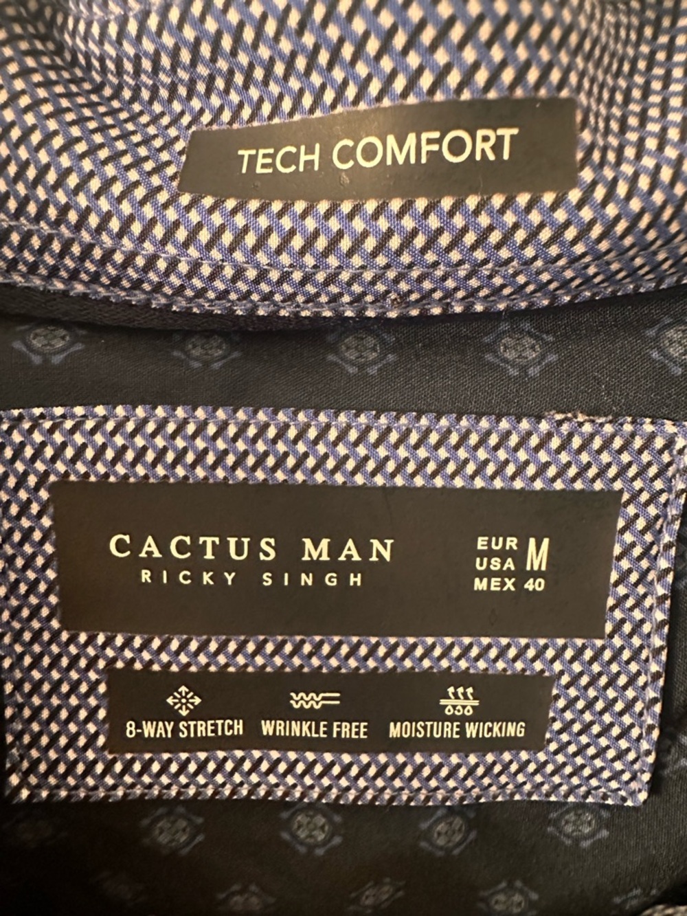 Cactus Man Blue Micro-Pattern Casual Button-Down Shirt - Picture 4 of 12